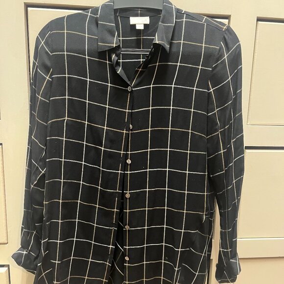 J. Jill Tops - EUC J. Jill Windowpane Plaid Black Tan White Button Down Rayon Shirt Size XS